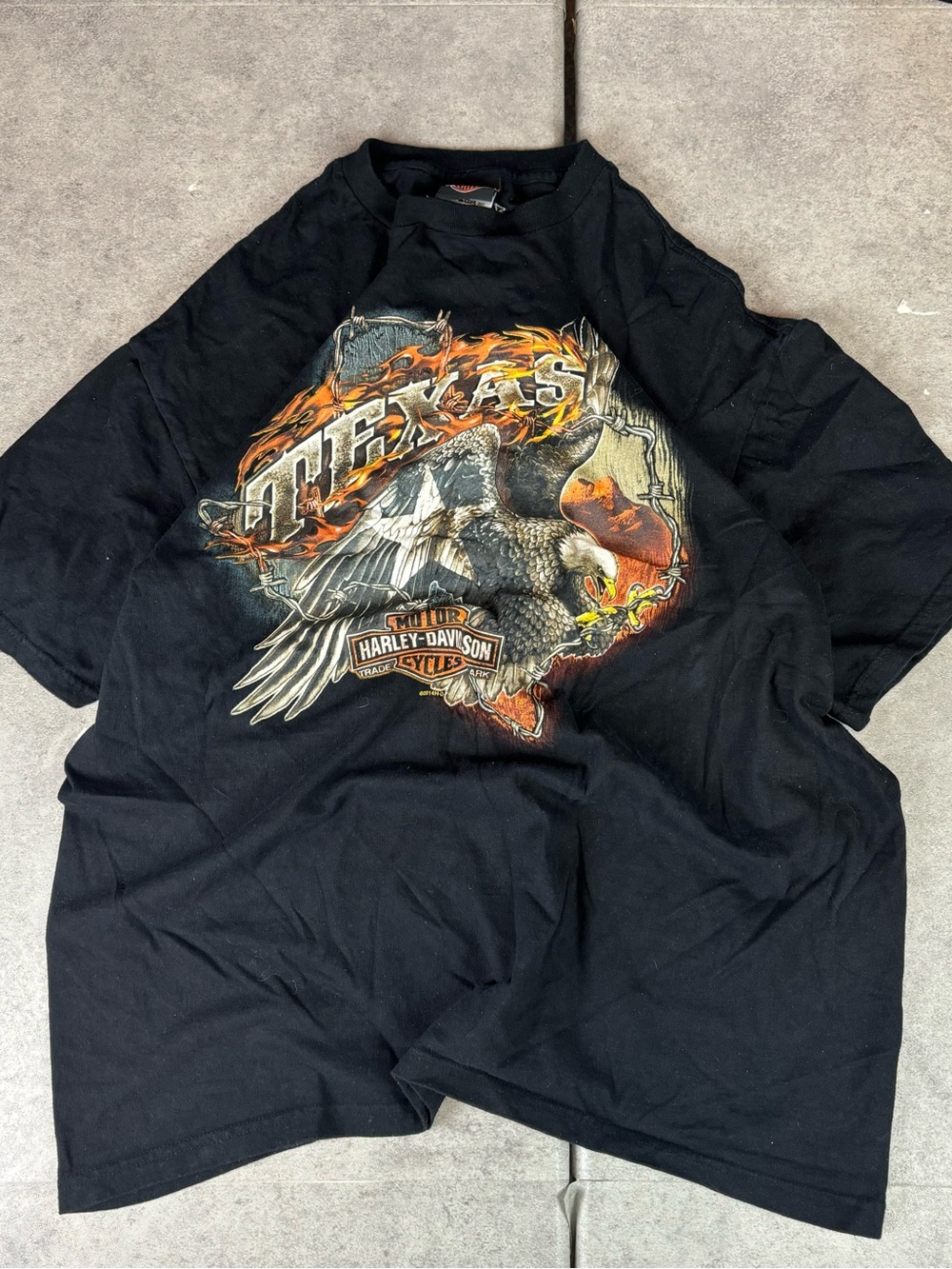 Y2k black Harley Davidson texas eagle flames tshirt